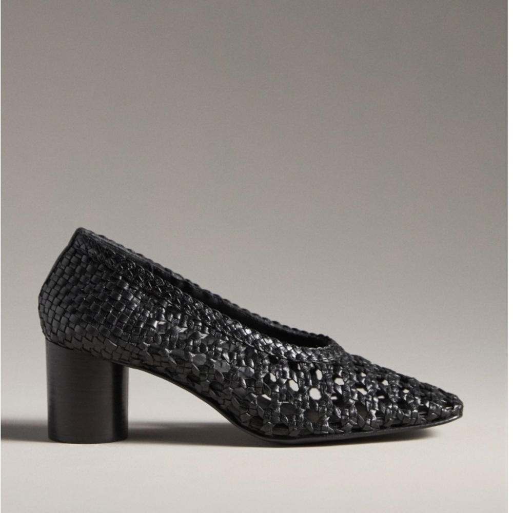 SOLD- Anthropologie Black Chunky Heel Pumps